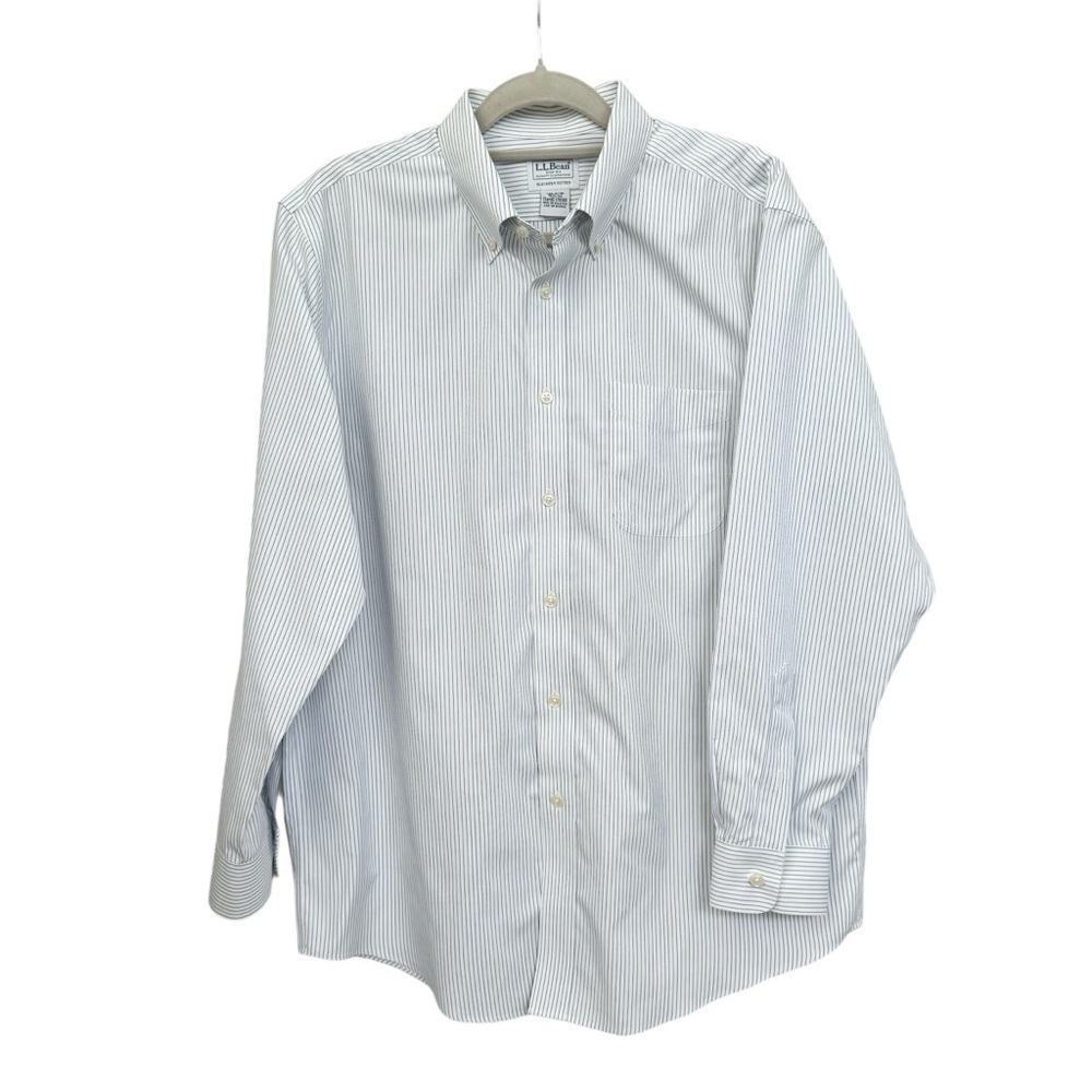 L.L. Bean Striped Men’s Button Down Shirt Blue White size 16 Dress Shirt Casual